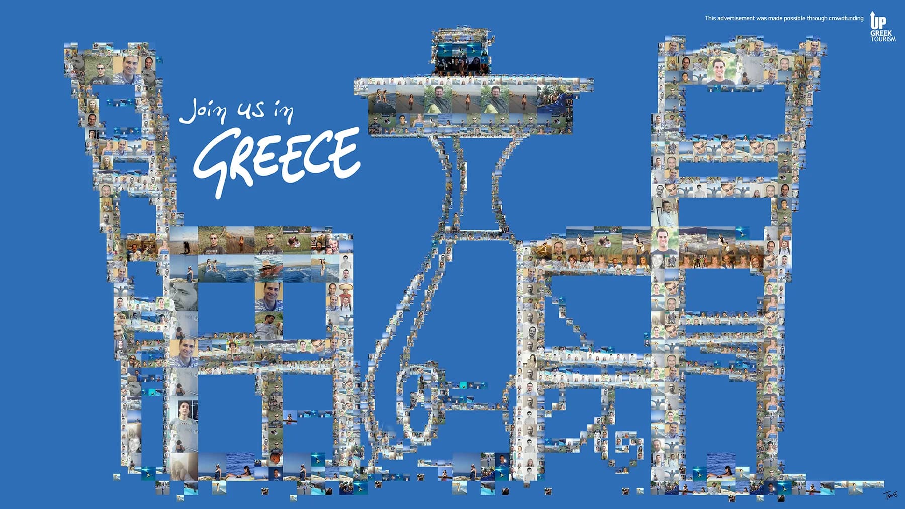 Two Cycladic chairs and a table made from hundreds of small photographs